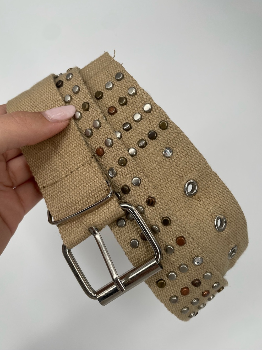 Y2K Mixed Metals Studded Rhinestone Tan Grunge / Alternative Canvas Belt